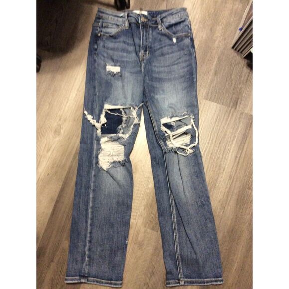 Risen Jeans Size 9/29 Destroyed Patched High rise Straight Leg Stretch - Picture 1 of 8